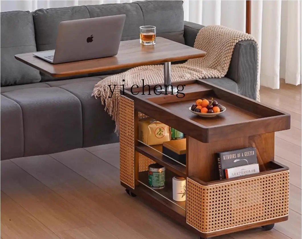 ZK lifting rotating coffee table movable trolley solid wood home living room sofa side cabinet living room decoration