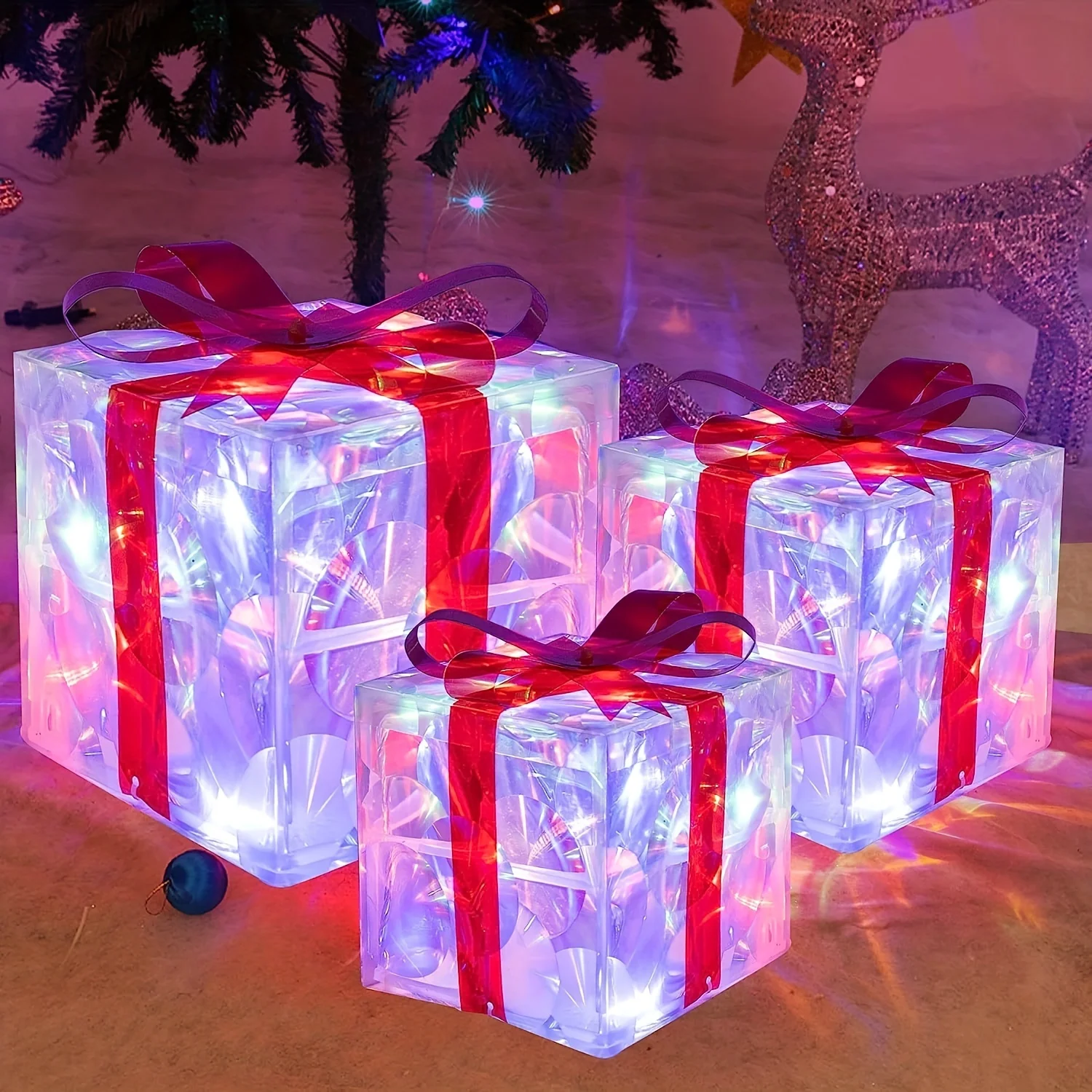 3PCS Christmas Color Boxes, 60 Led Lights, Indoor and Outdoor Scene Decoration