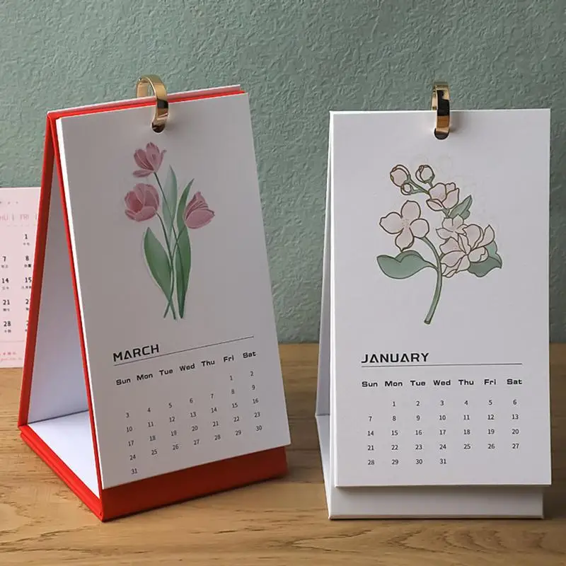 Stand Up Calendar 2025 Floral Standing Desktop Calendar Work Calendar Personal Daily Planner Calendar School Supplies For Home