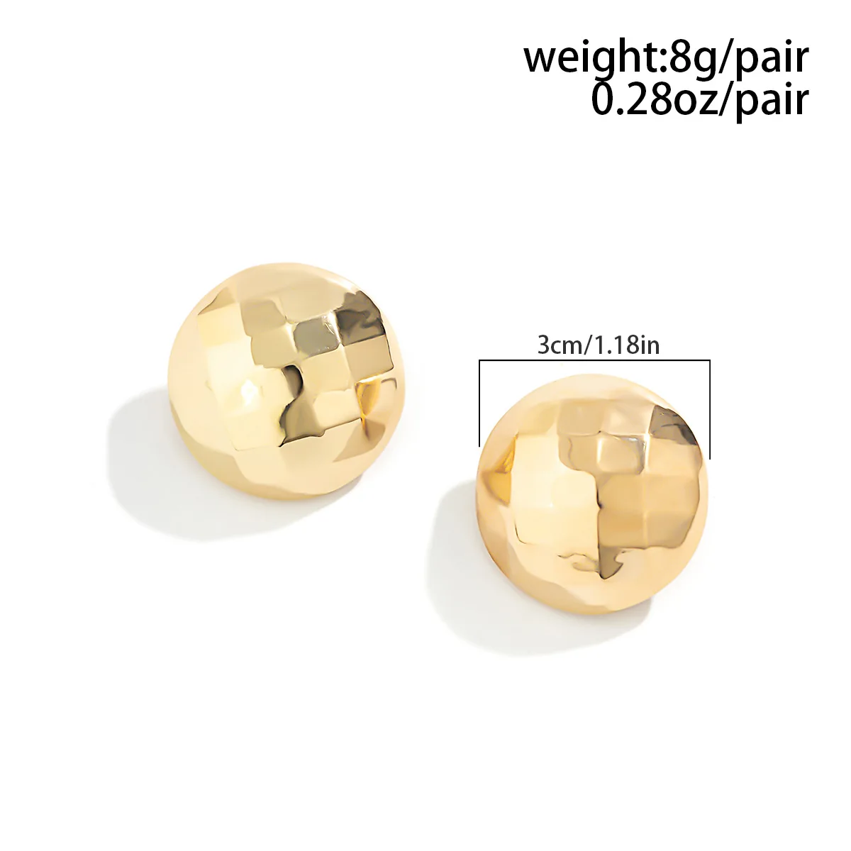 2024 New Geometric Cut Square Checkered Pattern 3cm Hemisphere Stud Earrings for Women Fashion Jewelry Wholesale