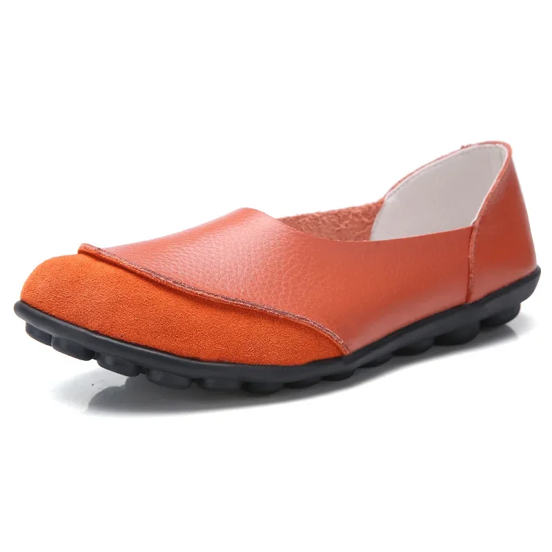 2026 New Ladies Shoes Woman Split Genuine Leather Woman Flats Slip On Woman\'s Loafers Female Moccasins Shoes Plus Size 35-44