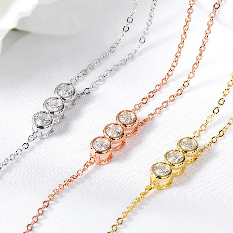 Smyoue Bubbles 100% Real Moissanite Necklace for Women Girls Sparkling Classic Pendant 925 Sterling Silver Lad Diamond Chain