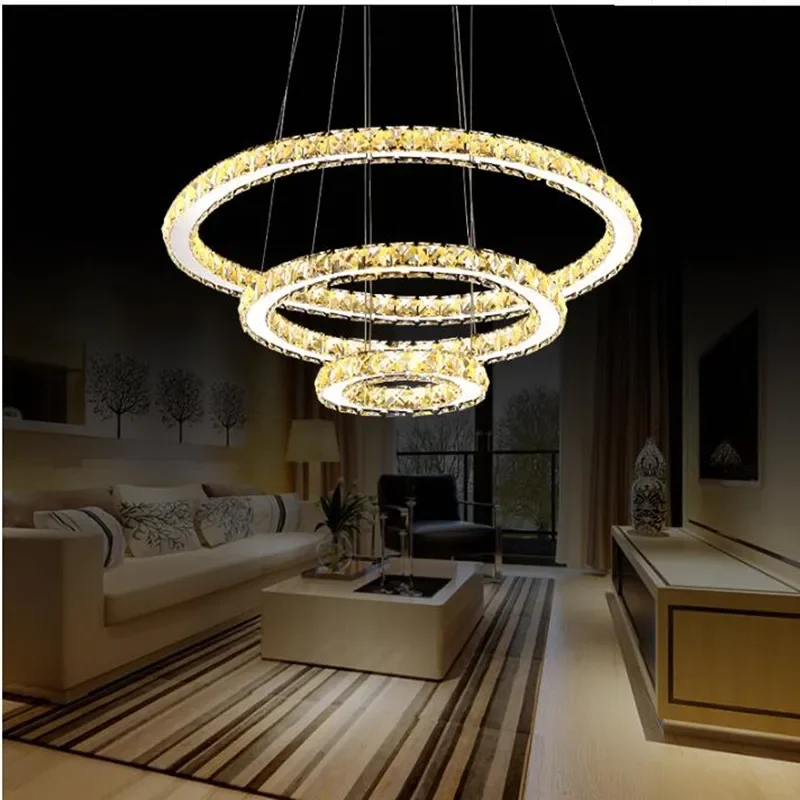 Modern LED Crystal Ring Ceiling Chandeliers Circle Living Dining Room Pendent Lamp Home Decor Hanging Light Luster Fixtures