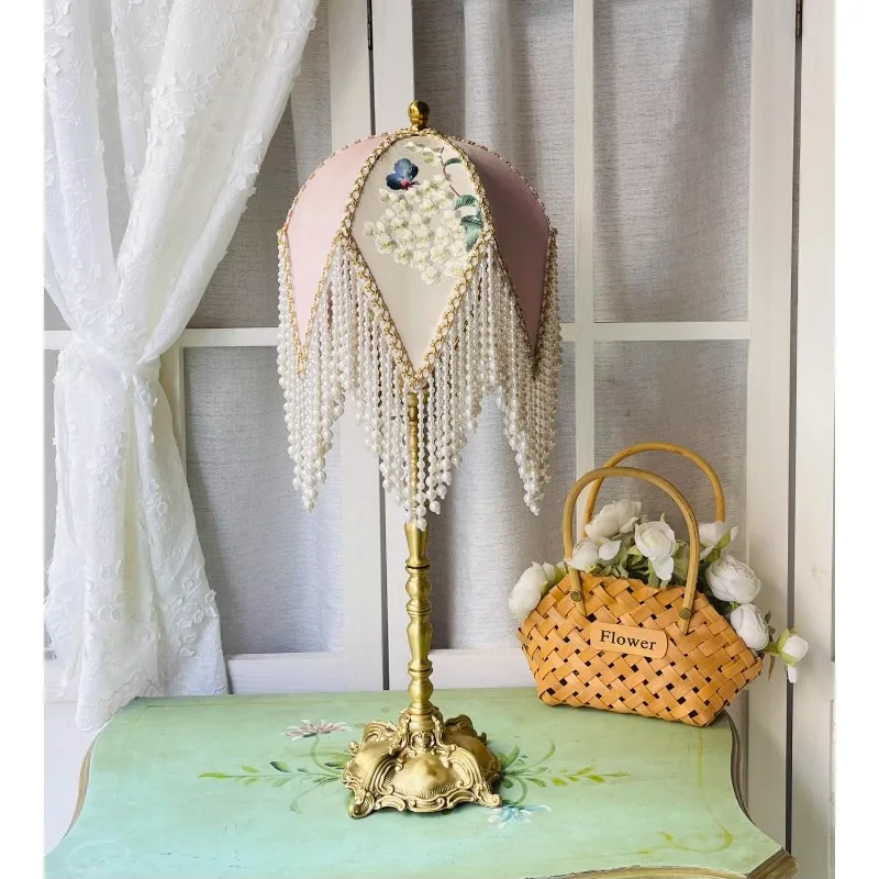

Boutique embroidered brass tassel medieval vintage French vintage bedside lamp