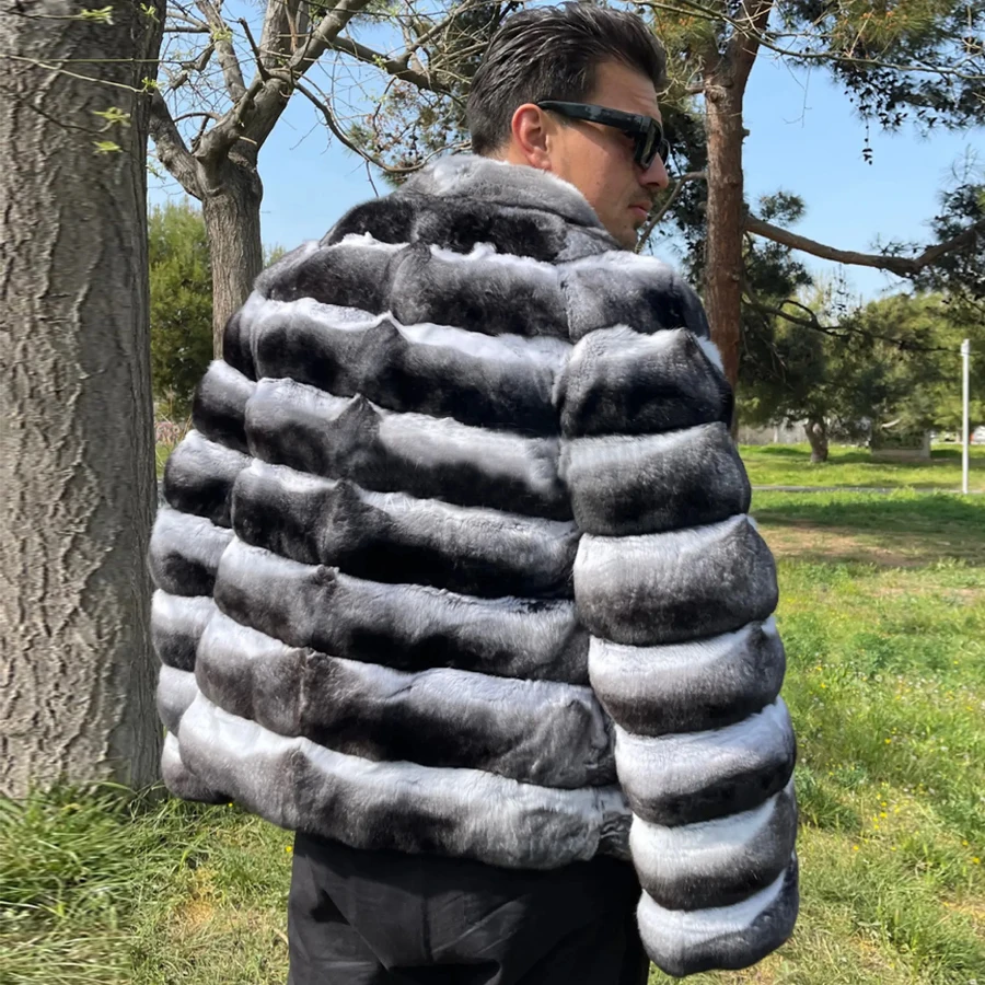 Fur Coat Natural Fur Mens Real Rex Rabbit Fur Jacket Chinchilla Colour Best Seller Full Skin Genuine Rabbit Fur Coats