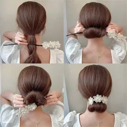 Elegant Yarn Flower Mulheres Hair Clips Bun Maruko Hairstyles Making Long Tools DIY Preguiçoso Cabelo Trançado Trança Encrespador de cabelo