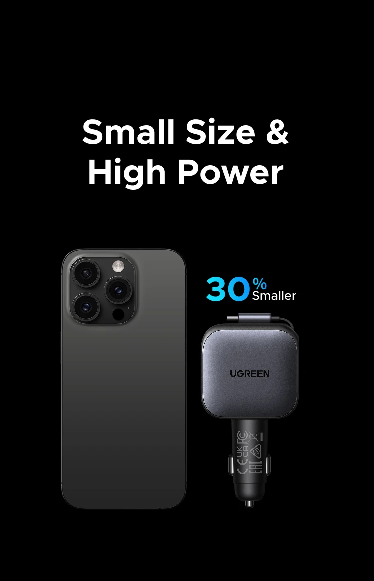 UGREEN 145W 90W 60W Car Charger 3 USB-C & 1 USB-A Ports PD QC4.0 Fast Charging with Retractable Cable for iPhone 18 17 MacBook