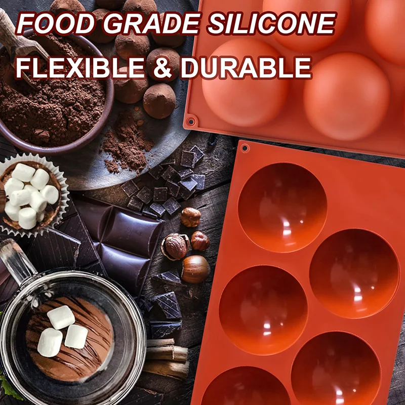 Extra Large 5-Cavity Semi Sphere Silicone Molds Half Sphere Baking Mold Non-Stick for Making Big Size Hot Chocolate Mould