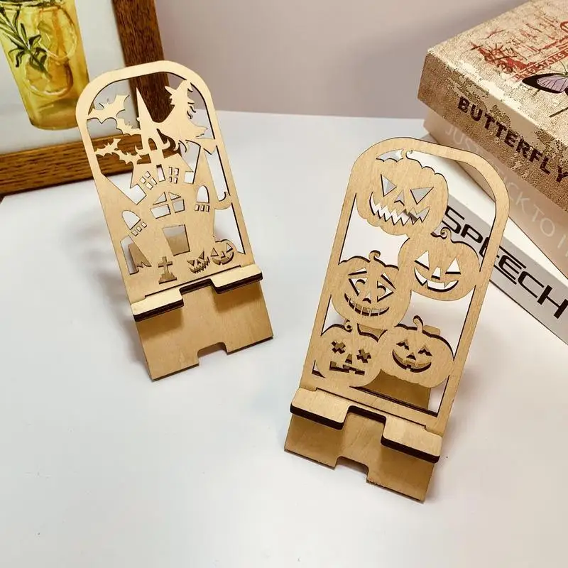 Suporte de madeira para celular, criativo, suporte de halloween, acessórios de suporte para celular, ferramenta para gravação de videoing