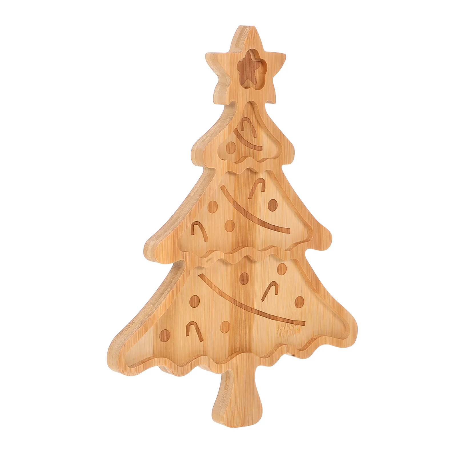 

Christmas Tree Shaped Platter Snack Serving Plate Light Yellow Bamboo Dessert Tray Holiday Party Dish Candy Nuts Fruit Appetizer