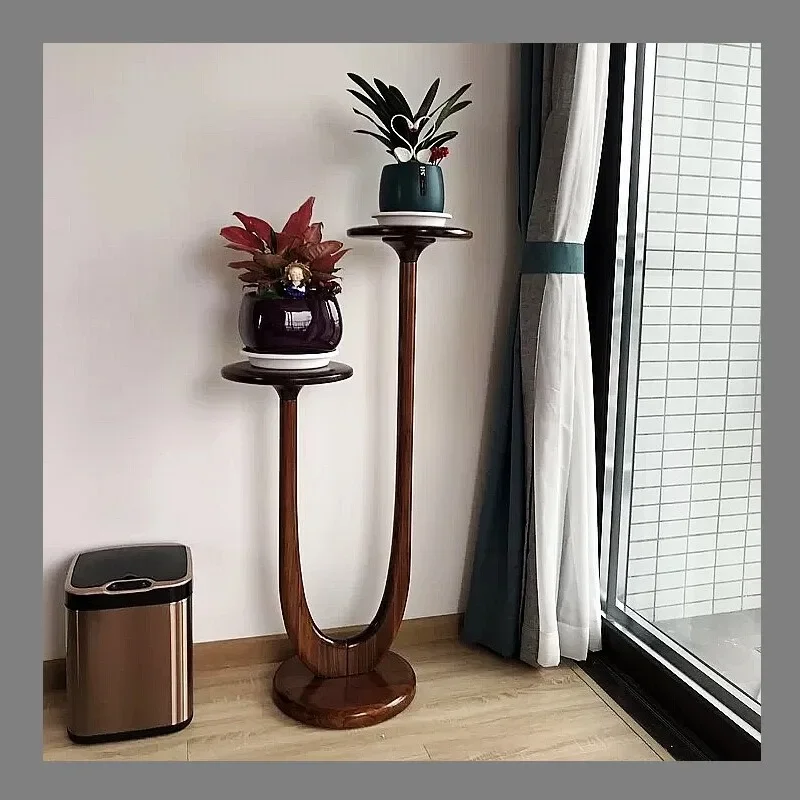 Ebony solid wood round flower rack living room home Chinese floor-to-ceiling multi-layer sofa edge ornament