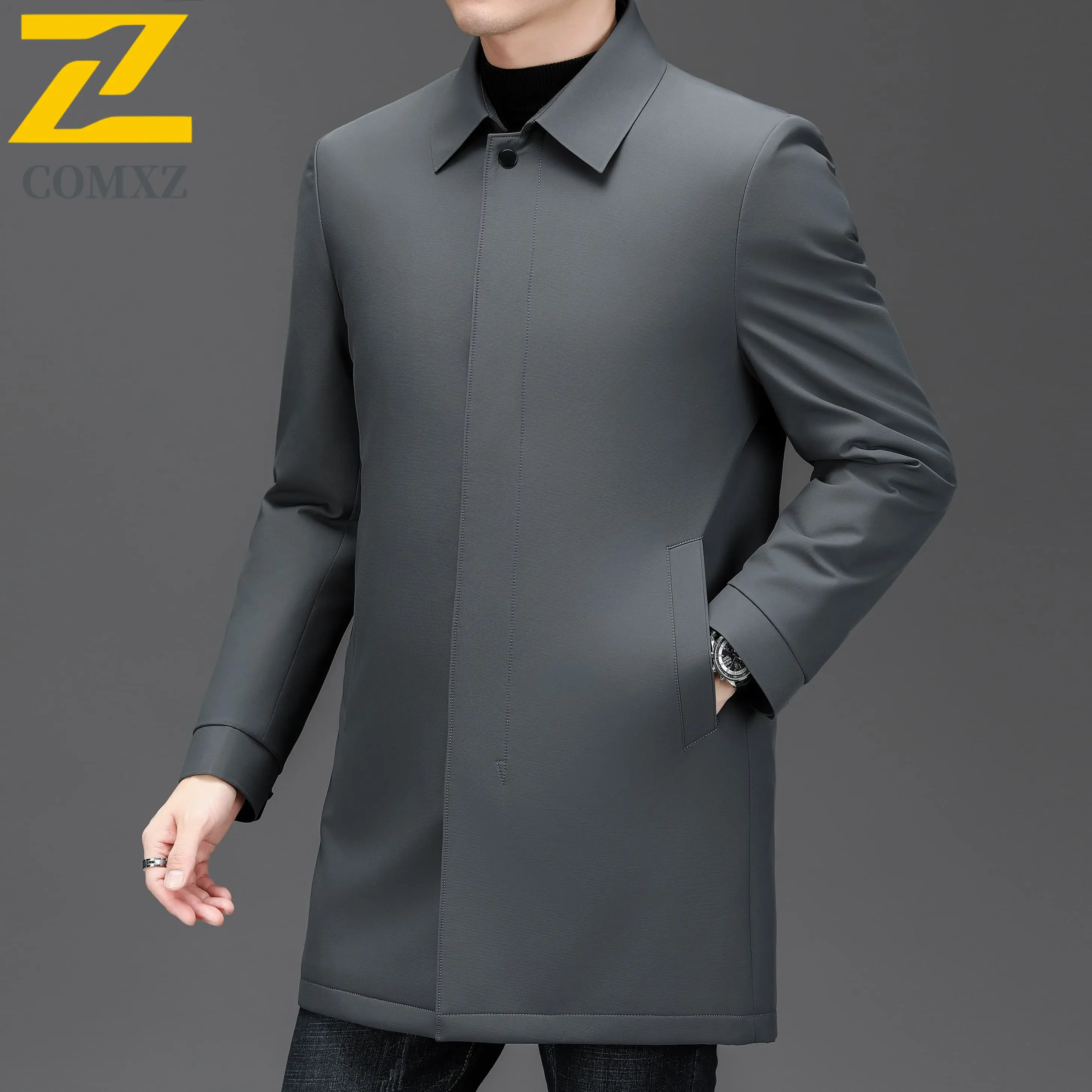 

Light Luxury White Duck Down TrenchCoat Mens Winter 2025 Fashion Designer White Duck Down Warm Jacket Man Brand Long Down Jacket