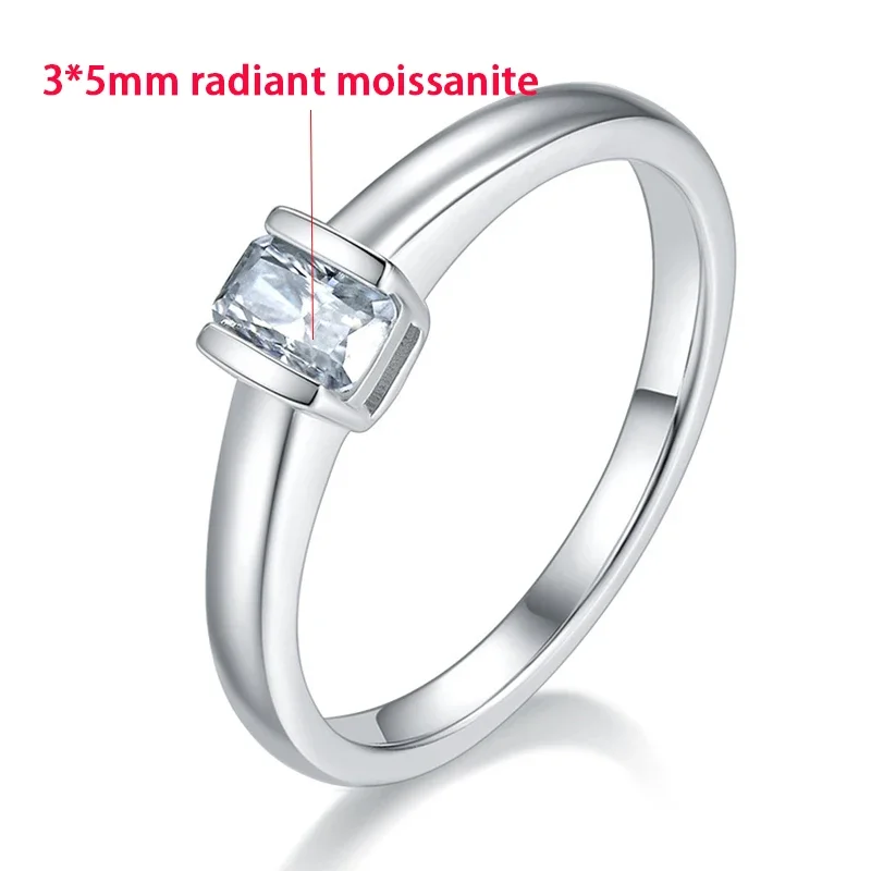 TFGLBU 0.5CT D Vvs1 Gra Radiant Cut Moissanite Ring S925 Sterling Sliver 18k Plated Proposal Wedding Engagement Rings for Women