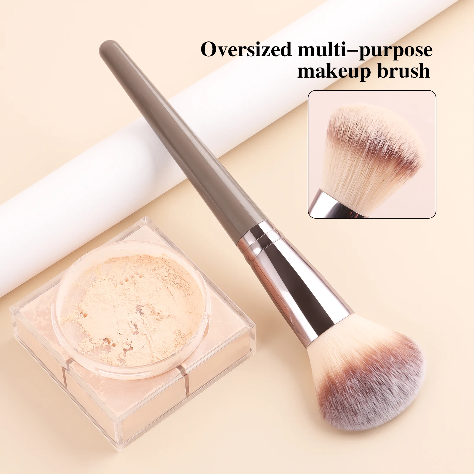 Multifunktionaler Kabuki-Pinsel, einzelnes Puder, Kontur, Rouge, Foundation, Make-up-Pinsel, flauschiger und weicher Schönheitswerkzeug mit rundem Kopf
