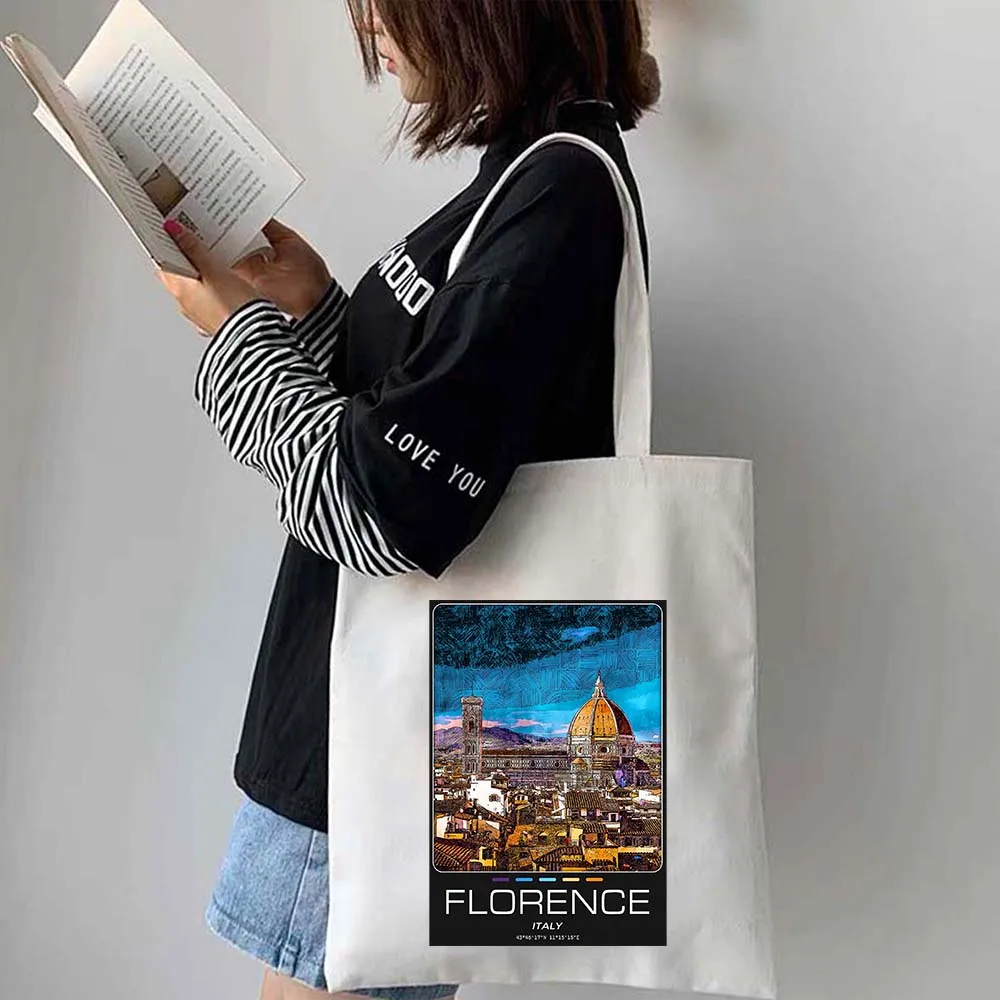 أمستردام برشلونة كييف كايرو اسطنبول مدريد أثينا رسم يدوي ألوان مائية حبر لوحة زيتية قماش حمل حقيبة كتف حقيبة يد صديقة للبيئة