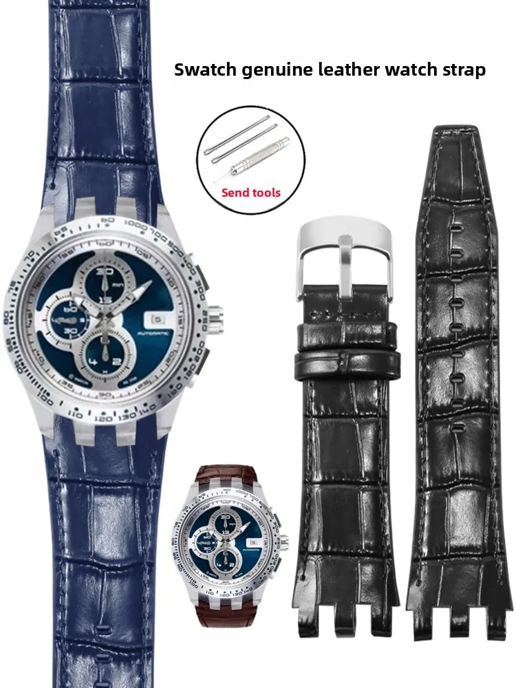 

For Swatch Swatch Mechanical Watch SVGK403/402SVGB400 Concave-convex Leather Watch with 22mm