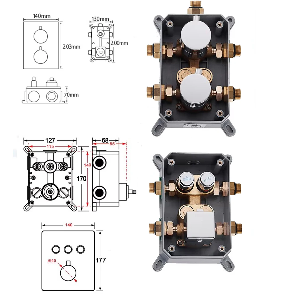 Solide Messing Ventil Verborgen Thermostat Trim Mit Zwei oder Drei Funktion Control Matt Schwarz Thermostat Dusche Wasserhahn
