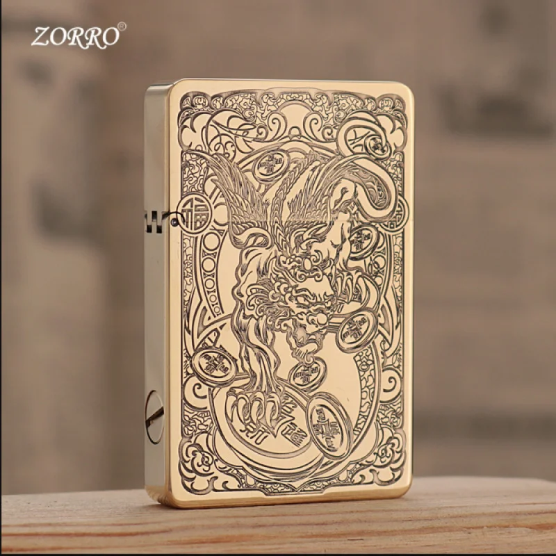 Zorro Kerosene Lighter Women's Cigars Pure Copper Carving Gifts for Men Limited Edition Luxury Toys Electric Lighters Vintage