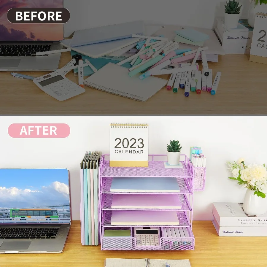 Youbetia 5-уровневый бумажный лоток для писем, органайзер с подставкой для намагничивания, настольные органайзеры с держателем для ручек, аксессуары для офисного стола, рабочее пространство или