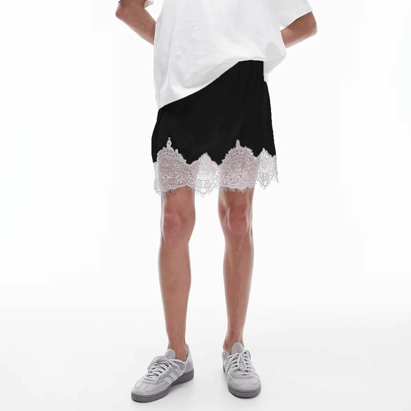 

Combhasaki Women Y2k Floral Lace Hem Patchwork Silk Satin Ruffle A Line Mini Slip Skirts Elastic Low Rise High Flowy Underskirt