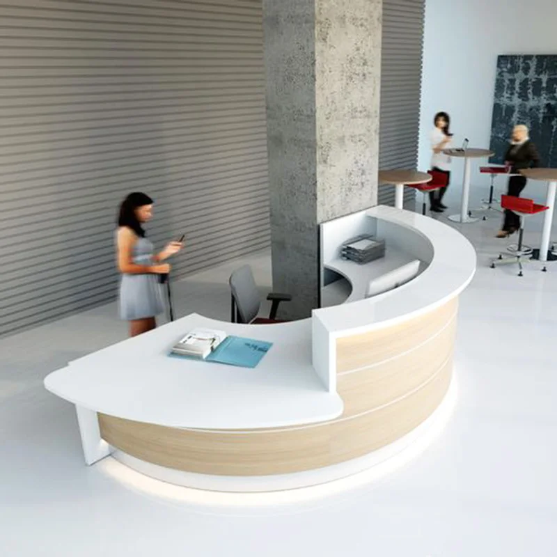 

Customized.Customizable logo Natural Marble Checkout Counter Round White Reception Desk for Clinics Commercial Rece