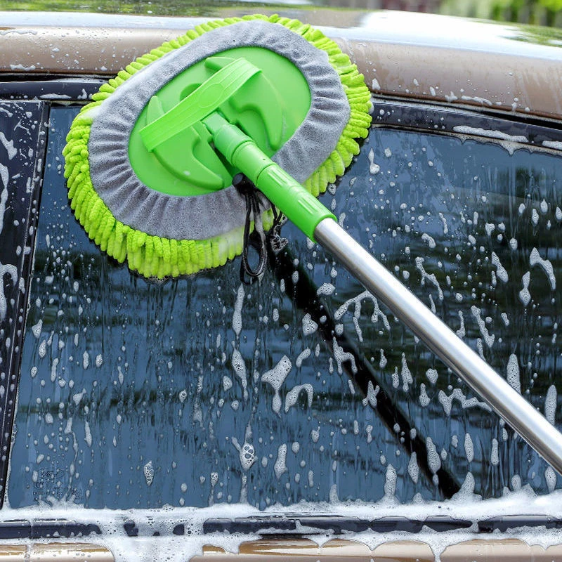 

2 in 1 Car Cleaning Brush Car Wash Brush Telescoping Long Handle Cleaning Mop Chenille Broom Auto Accessories