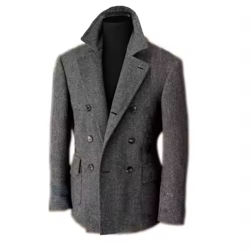British Men's Blazers Vintage Herringbone Tweed Formal Jacket Wool Blend Double Breasted Casual Autumn Winter Suit Coat - Image 14