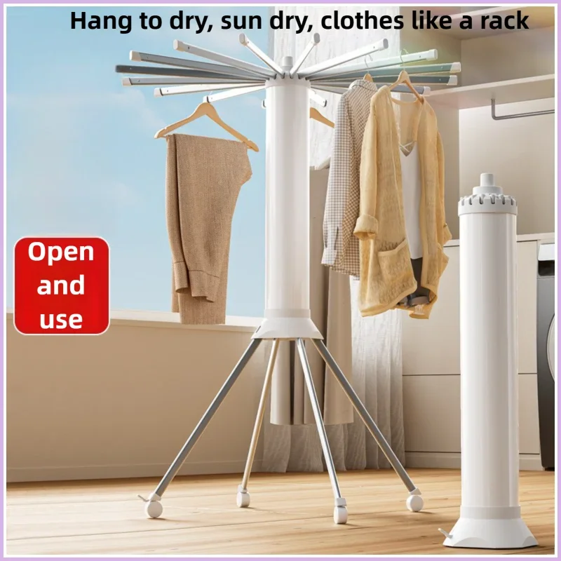 New folding clothes rack balcony home floor standing multifunctional mobile 16 rack