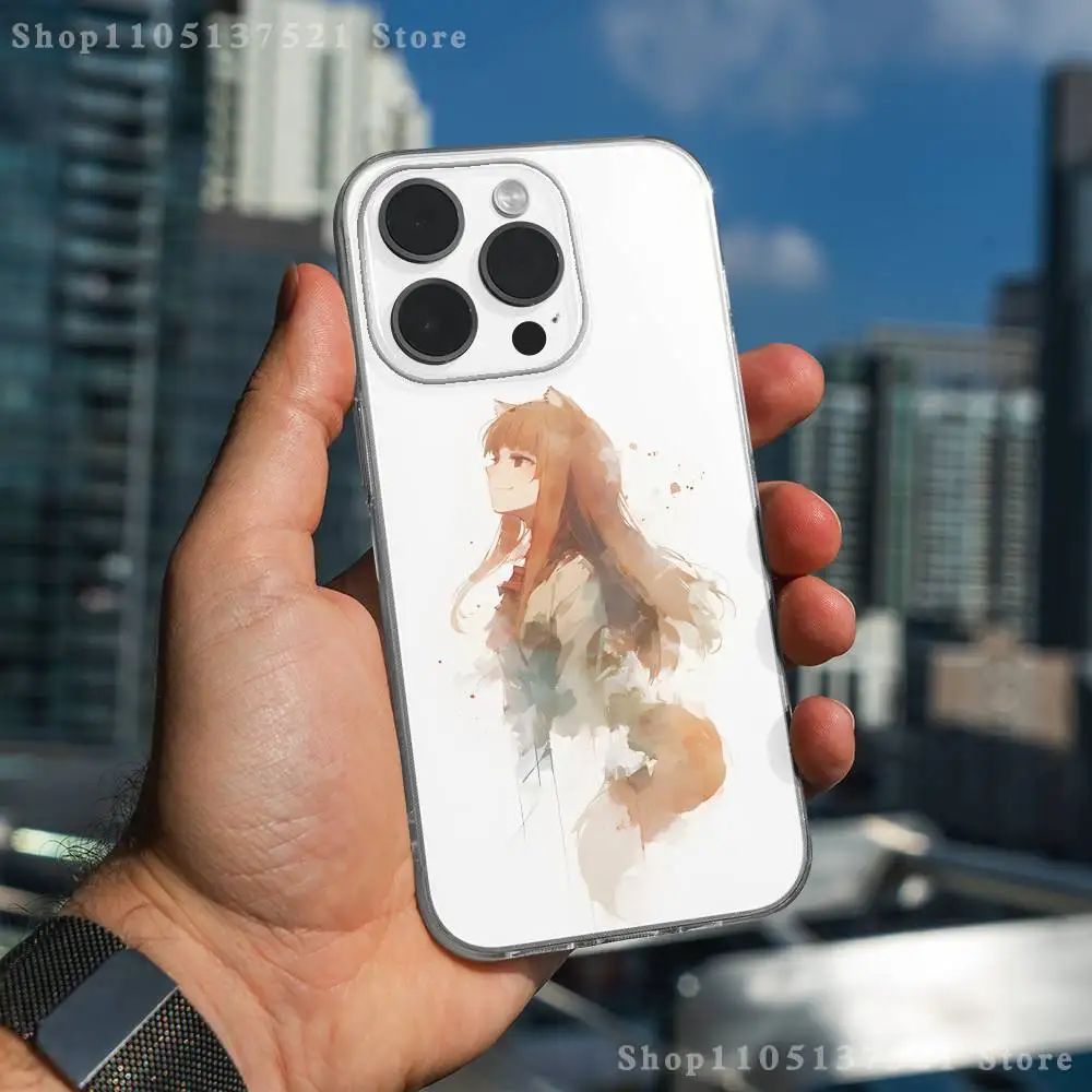 Etui na telefon Anime S-Spice i W-Wolf dla iPhone 17, 16, 15, 14, 13, 12, 11 Pro, Max, Plus, X, XS, XR, SE4, E Mini, przezroczyste, miękkie.