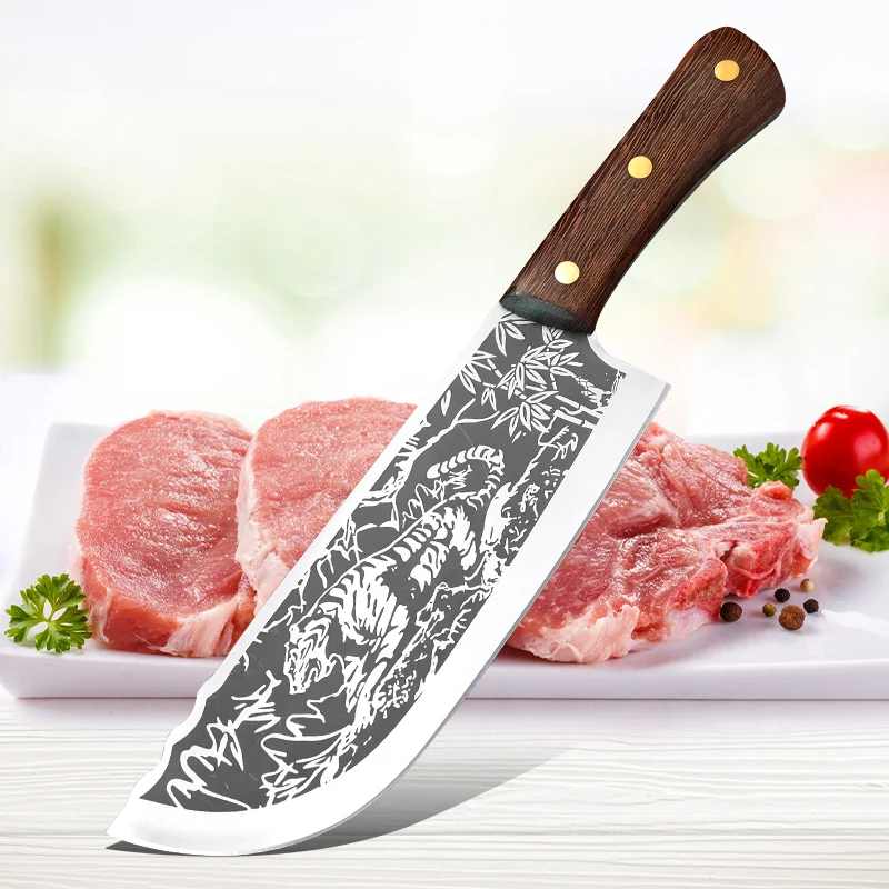 Meat Cleaver 8 inch Forged Kitchen Butcher Knife Stainless Steel Boning Peeling Cooking Knife Chef Slicing Cutter Fruit Knives