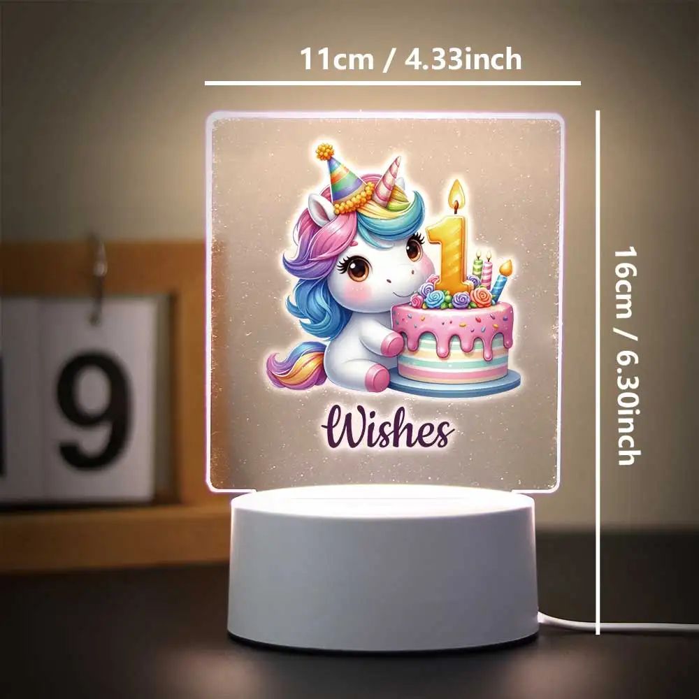 Licorne colorée mignonne avec impression UV, veilleuse visuelle 3D, lampe de table LED, décor de chambre à coucher, cadeau d'anniversaire, nom personnalisé, 1 PC