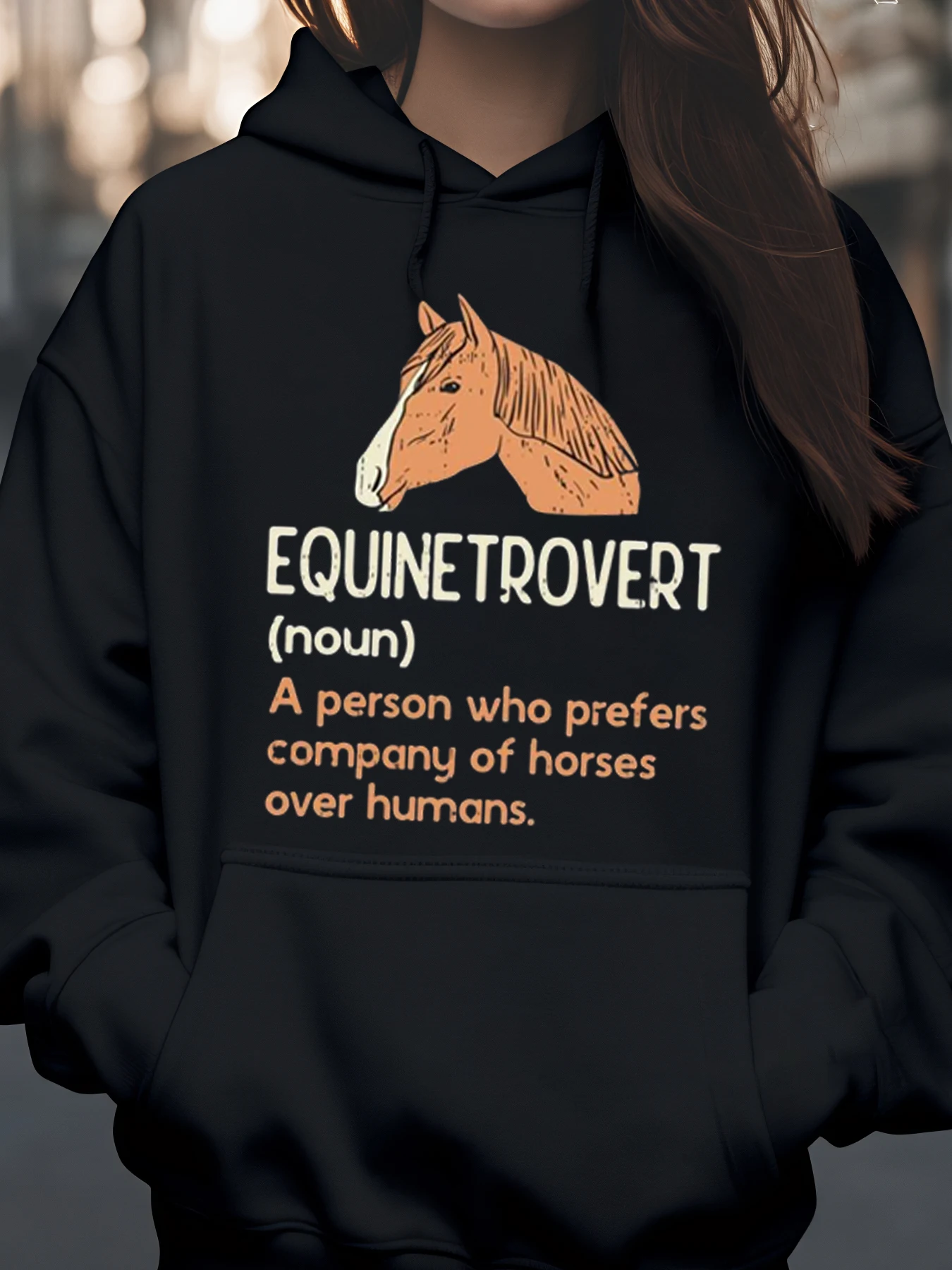 Sudadera con capucha con estampado de definición de Equinetrotvert de cabeza de caballo para amantes de los caballos Ropa casual para mujeres y niñas