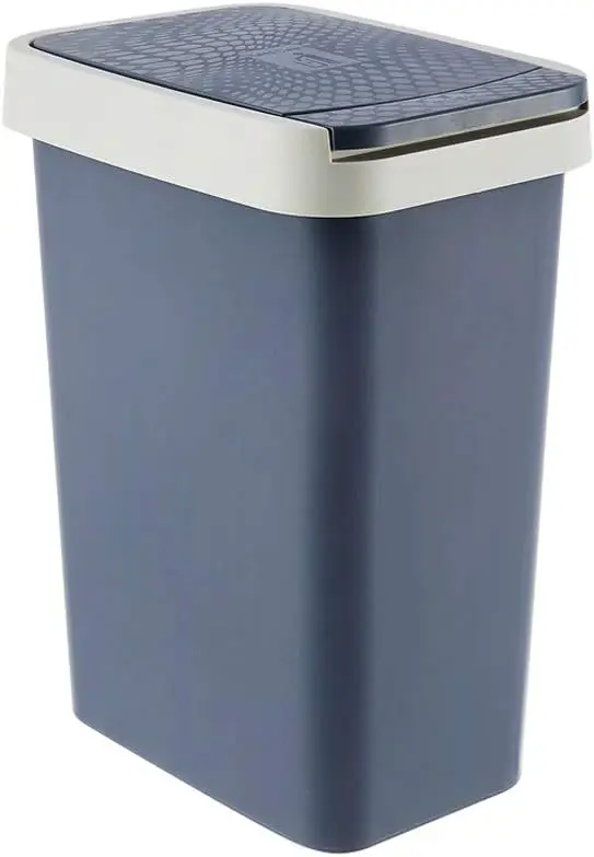 Kitchen Rectangle Garbage Bin Narrow Spring Top Lid for Office Bathroom (Dark Blue, Large: 10''x7.1''x14.2'')