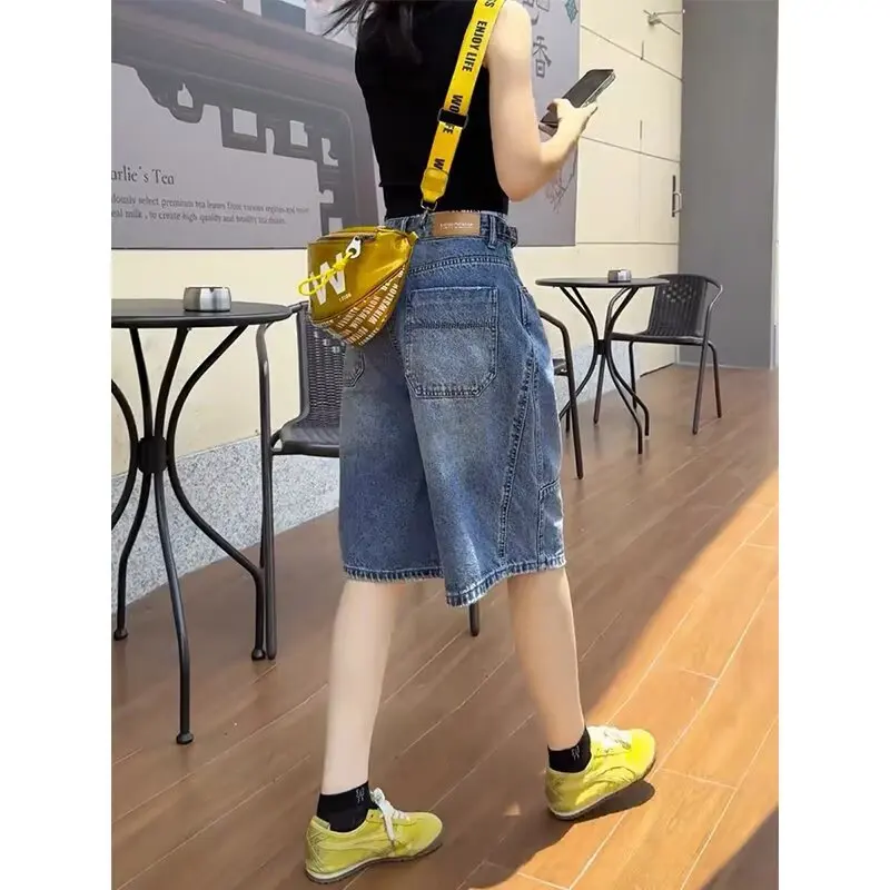 Women Summer Casual Side Stripe Design Denim Shorts New High Waisted Versatile Loose Fit Jeans Shorts view 2