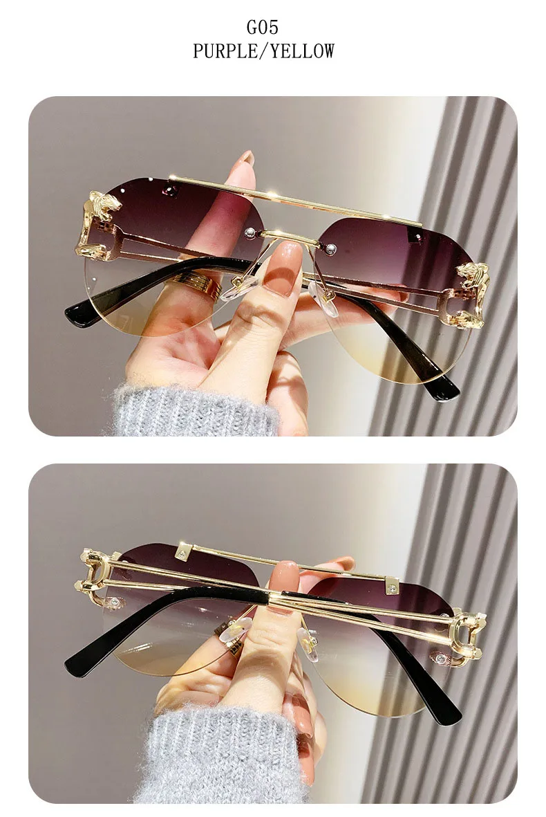 Randlose Designer Sonnenbrille Frauen Trendy Luxe Mode Sonnenbrillen Männer Vintage Gläser Lentes De Sol Mujer Lunette Soleil Femme – Detail 23