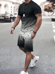 Conjunto de camiseta e shorts gradiente estilo coco estampado masculino, rua alta glamourosa, top solto de manga curta 3D, moda verão, 2022