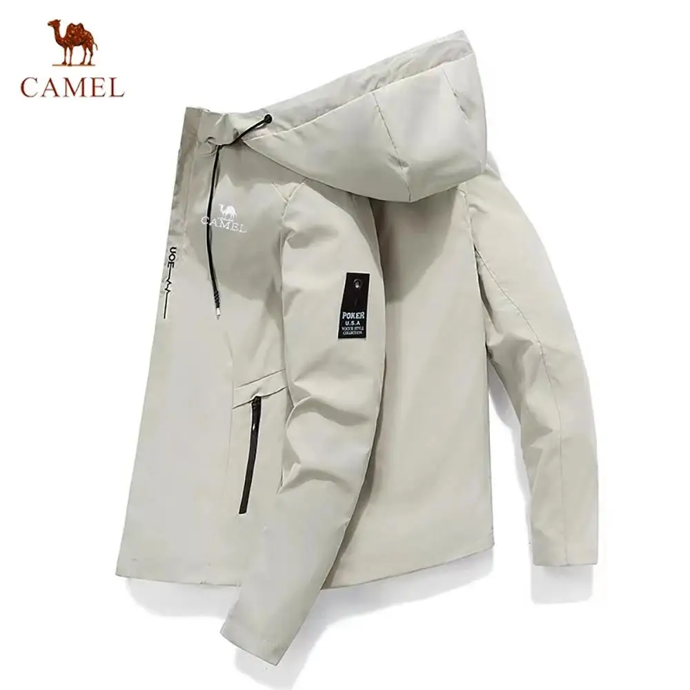 Camel high-quality embroidered men\'s sports jacket, windproof hood, casual fashion brand, sports, mountaineering, cycling J