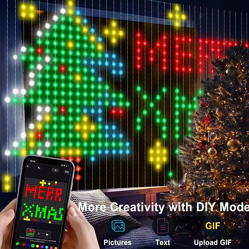 1/2 قطعة أضواء الستار الذكية RGB الستار سلسلة أضواء مع التطبيق مزامنة الموسيقى عن بعد الديناميكية DIY بها بنفسك للداخلية في الهواء الطلق عيد الميلاد جدار ديكور. #2