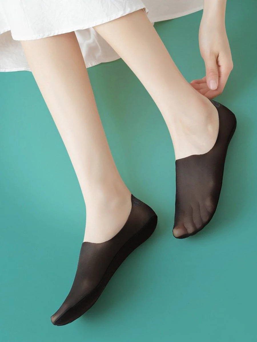 5 paia/lotto calzini estate donna Ultra-sottile invisibile Low Cut Silicone antiscivolo Mesh No Show calzini da barca solidi in seta di ghiaccio
