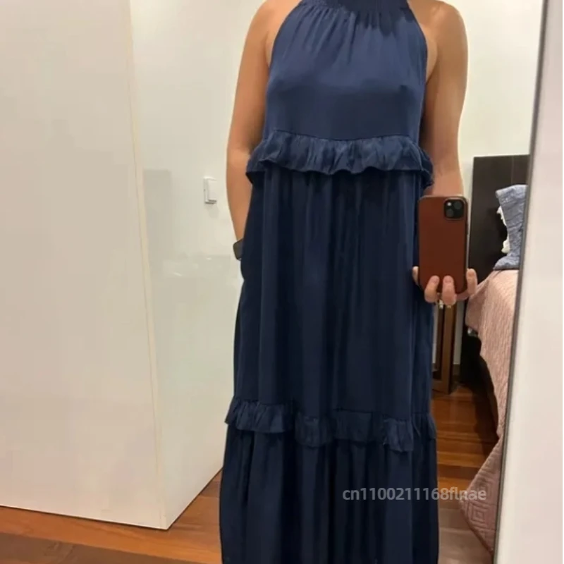 New Summer Vacation Wind Lotus Leaf Edge Long Dress for Women, Modern Dance Performance Dress, Swinging Elegant Beach Skirt