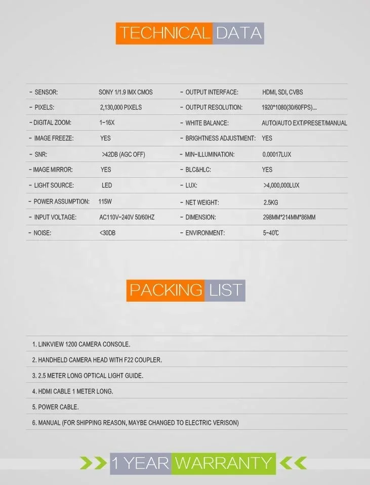 2025.4 Source de lumière médicale 100W de caméra d'endoscopie HD 1080P LED