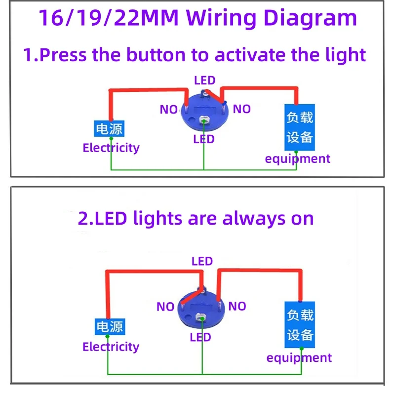 Large current metal button switch 10A short style 16/19/22mm car modification self-locking reset LED start stop 3V6V12V24V220V - Image 5