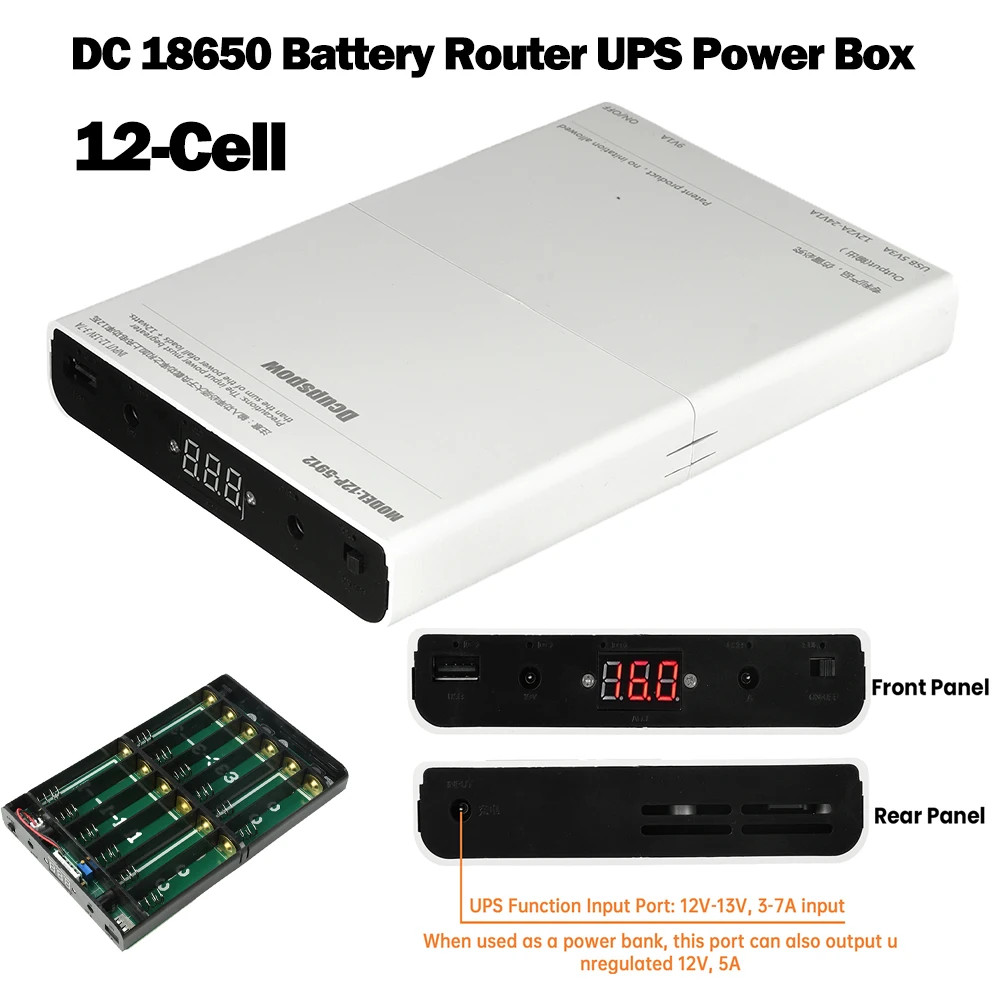DC UPS Battery Power Supply Box 12-Cell DIY Power Bank Kit 5V 9V 12V Output Optical Modem Router Uninterruptible Power Supply  ﻿