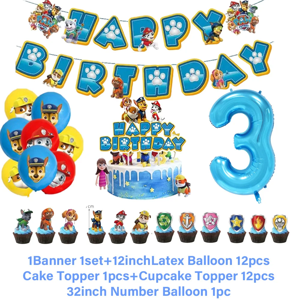 Blaue PAW Patrol Geburtstagsparty-Dekoration Tischdecke Teller Tortendekoration Digitaler Ballon Banner Requisiten Babyparty Hintergrund Geschenk – Detail 6