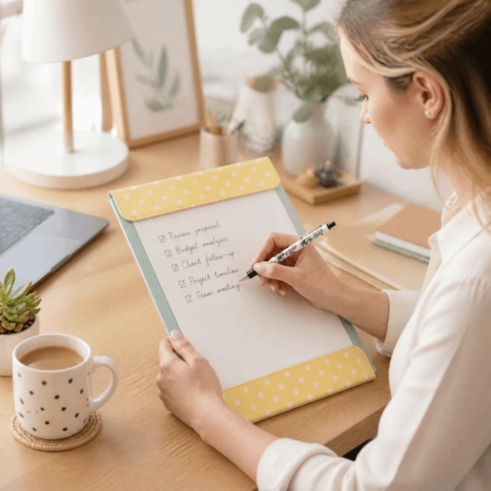 Portable A4 Magnetic Clipboard Folder PU Leather Contrast-Color Paper Organizer Soft Touch Premium PU Leather Folder Business