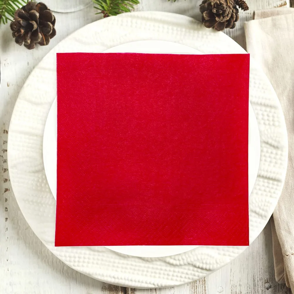 20pcs/lot Red Napkin Soft Fragrance Free Party Table Napkins Paper Cafe Mouth Cloth Hotel Dining Tray Tissues Wholesale