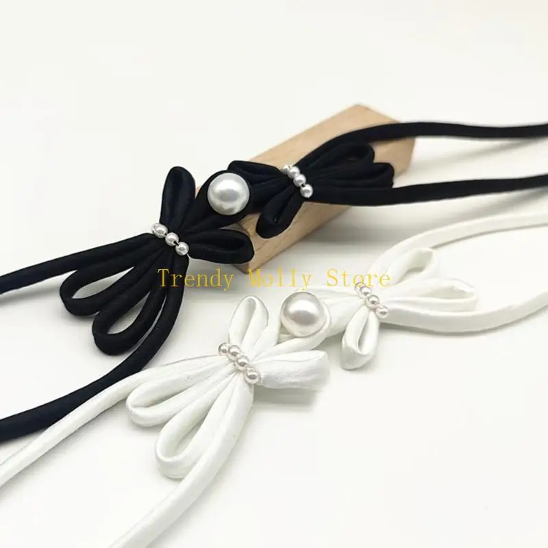 

N5KB Stylish Pearl Chinese Cheongsam Buckle Ribbon Knot Fasteners for Clothing & Bag