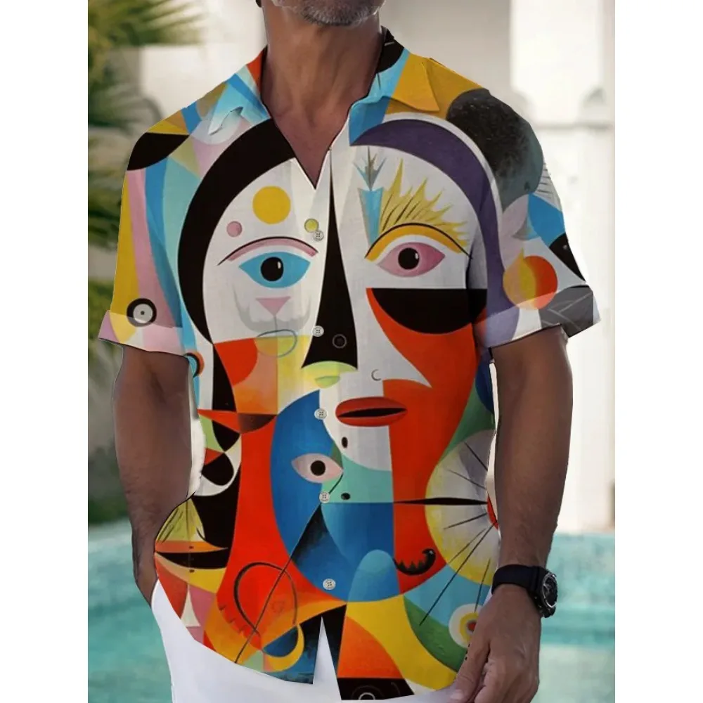 Casual Holiday Style Lapel Men Shirt 3D Print Man/Women Fashion Short Sleeves Shirts Button Streetwear Oversized Unisex Clothing