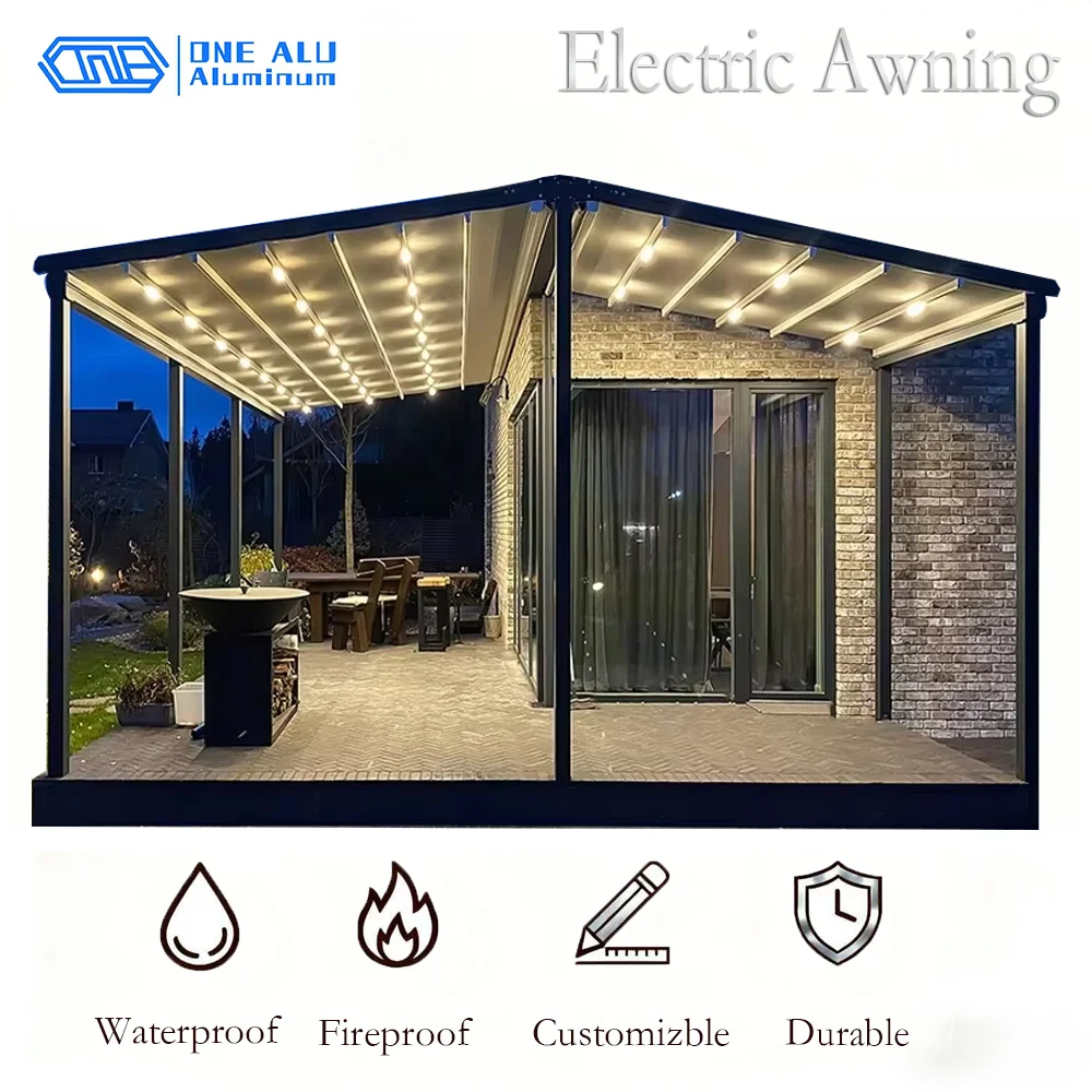 

OneAlu Outdoor Electric Awning - Custom Waterproof Gazebo, PVC Retractable Sunshade & Café Aluminum Gazebo