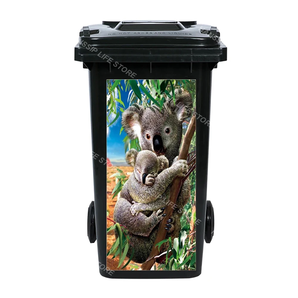 Natural Landscape Flowers Trash Can Poster Waterproof Marine Life Fish Mural Outdoor Wheeled Garbage Bin Sticker Decals